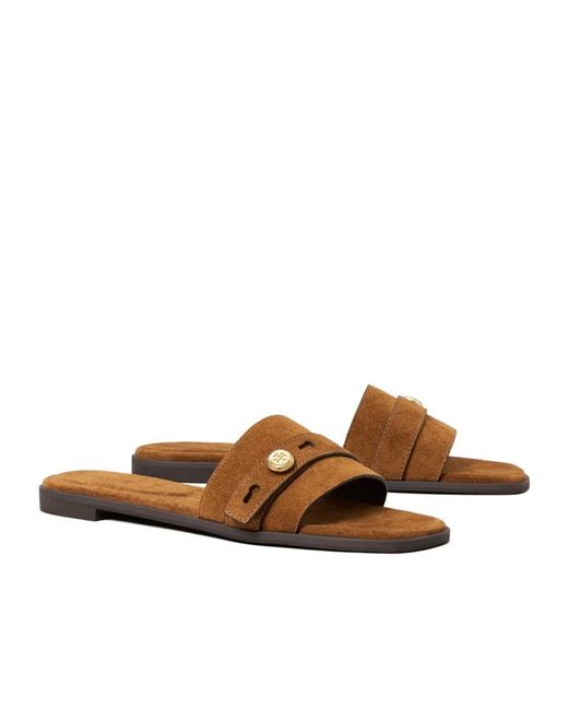 Tory Burch Brown Logo Slippers