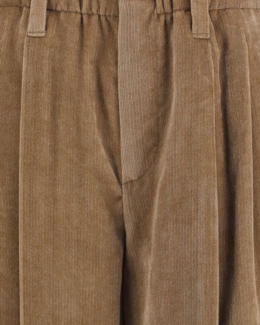 Brunello Cucinelli Natural Pleated Turn-Up Trousers