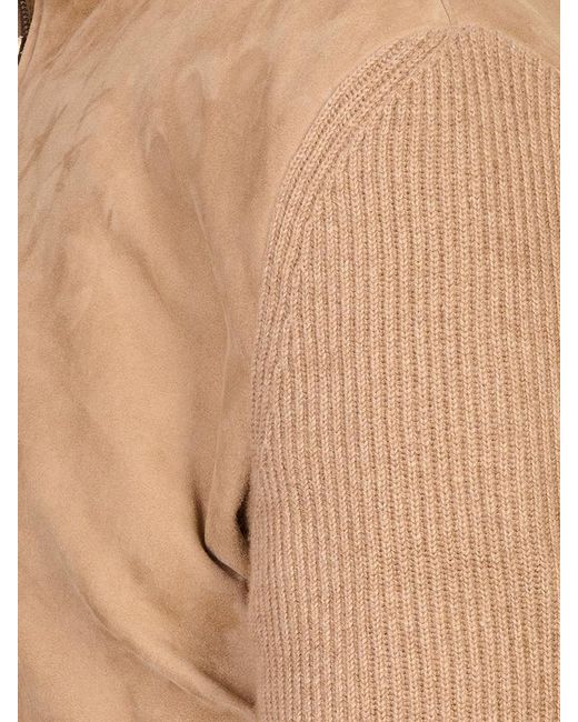 Agnona Natural Long-Sleeve Panelled Jacket With A Stand Collar for men
