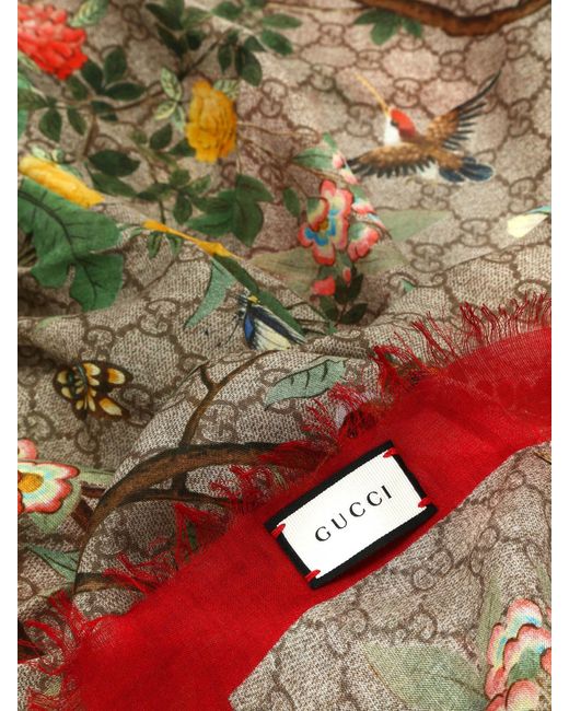 Gucci Red Floral Printed Scarf