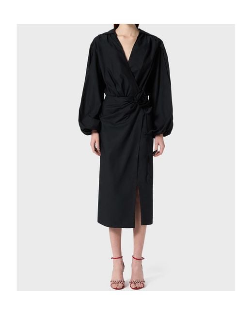 Blumarine Black Floral-Appliqué Midi Dress