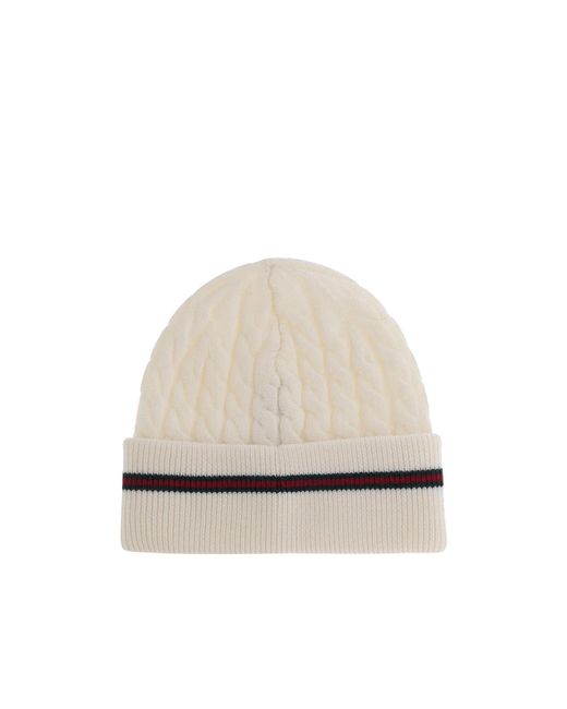 Gucci White Cable-Knit Striped Beanie