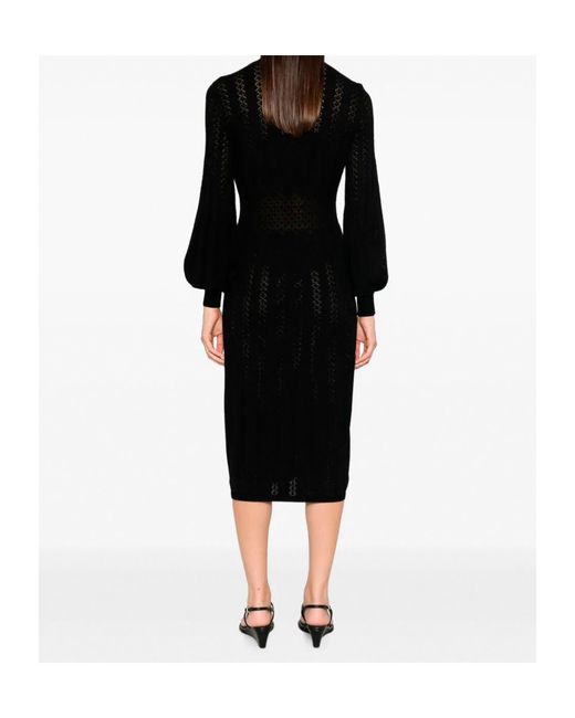 Twinset Black Pointelle-Knit Long-Sleeve Dress