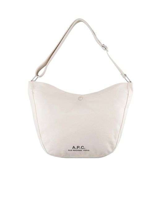A.P.C. White Logo Printed Open Top Crossbody Bag for men