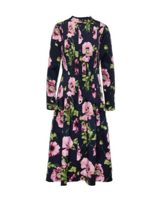 Oscar de la Renta Multicolor Floral Cotton-Blend Midi Dress