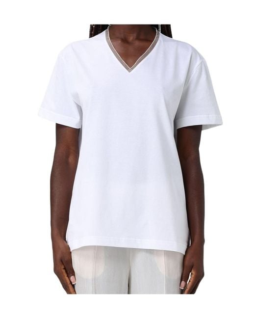 Fabiana Filippi White V-Neck Jersey T-Shirt