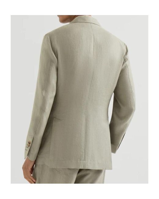 Brunello Cucinelli Green Linen Micro Chevron Unlined Blazer for men