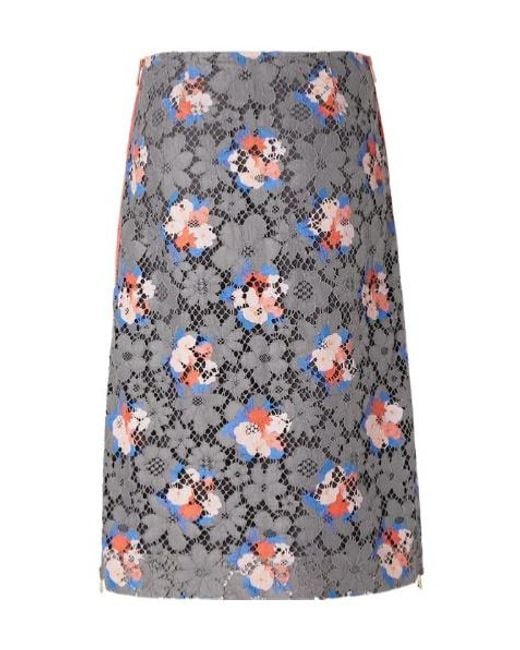 Fendi Gray Daisy Printed Lace Midi Skirt