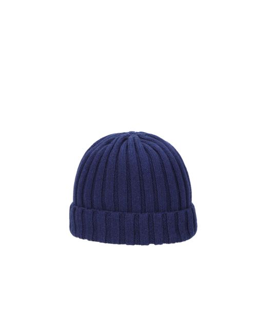 Borsalino Blue Logo-Patch Ribbed Beanie for men