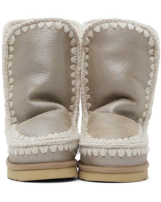 Mou Gray Stitch Detailed Logo Patch Snow Boots