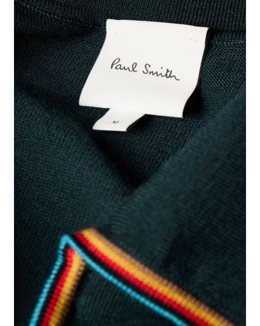 Paul Smith Green Zip-Neck Knit Polo for men