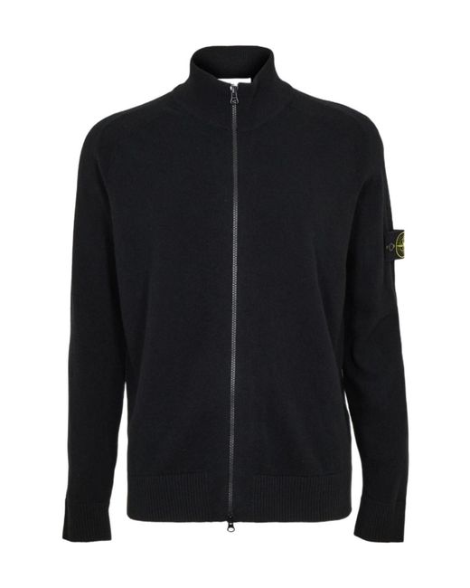 Stone Island Black Logo Patch Knit Cardigan for men