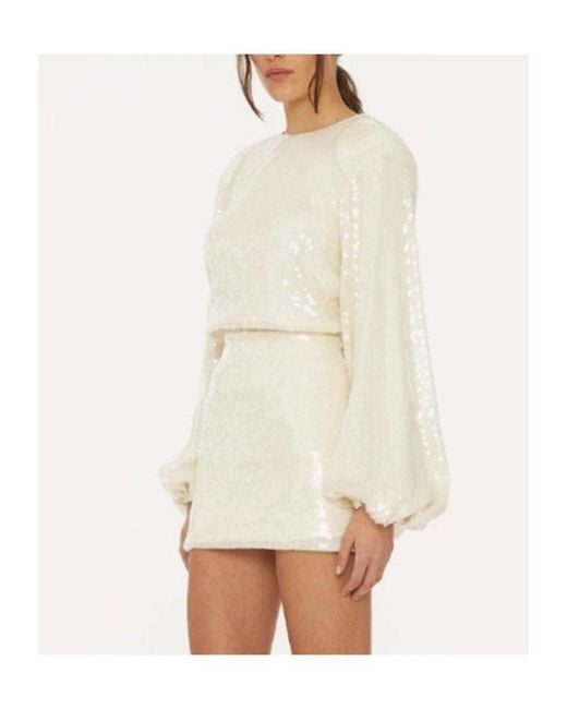 ROTATE BIRGER CHRISTENSEN White Sequinned Long-Sleeved Mini Dress