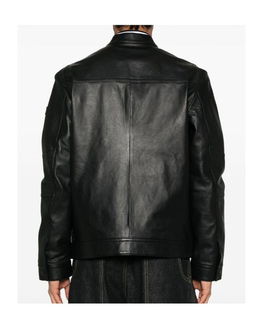 Peuterey Black Calfskin Jacket With Contemporary Stand Collar for men