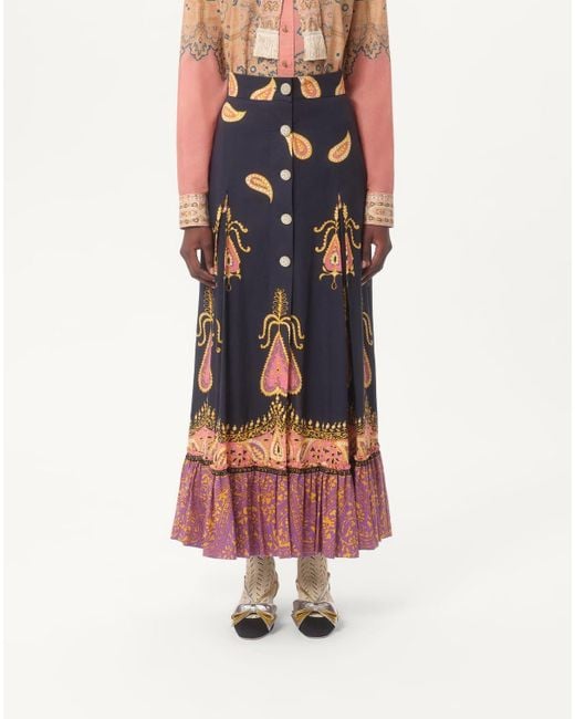 Valentino Blue Paisley-Print Maxi Skirt