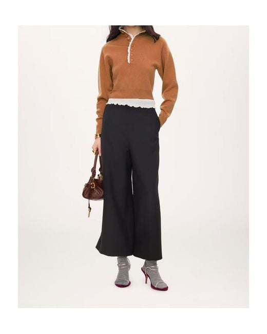 Chloé Brown Chloé Cropped Button High-Neck Knitted Sweater
