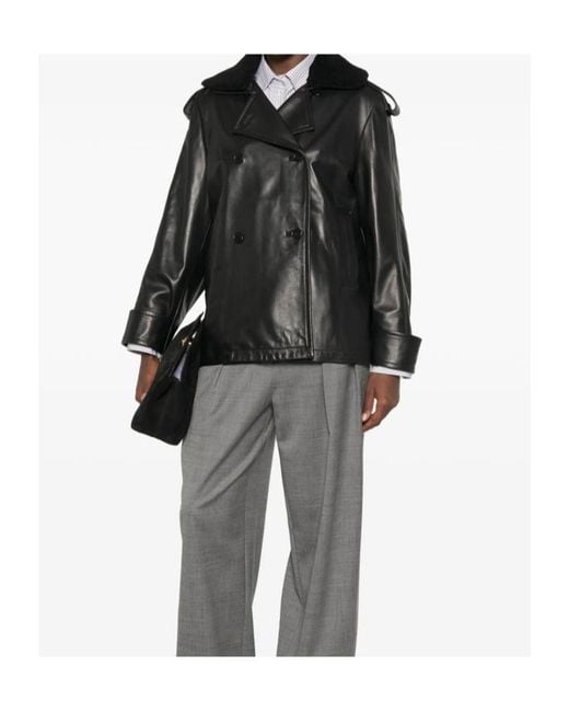 Salvatore Santoro Black Shearling-Collar Double-Breasted Jacket