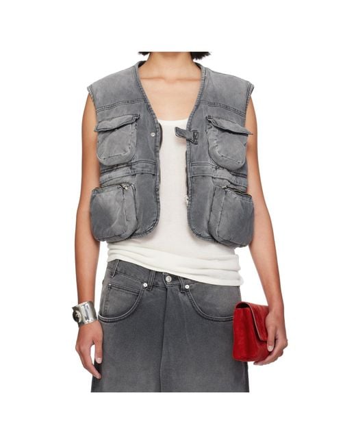 Lu'u Dan Blue Wadded Cargo Denim Vest for men