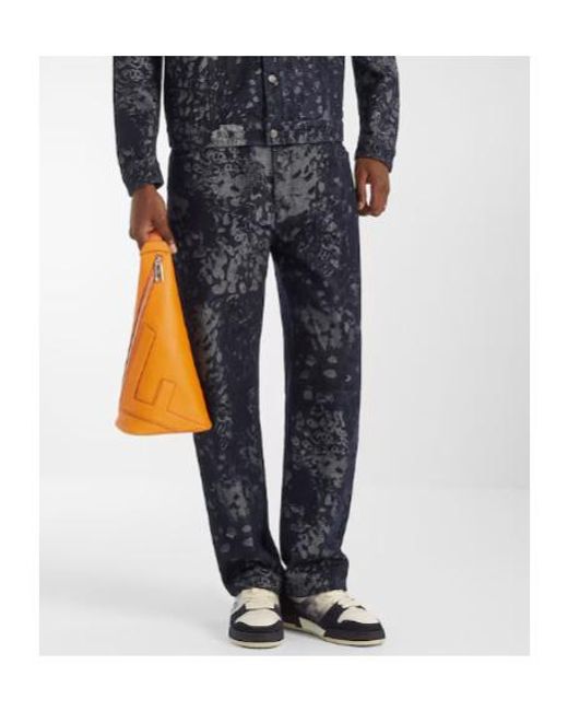 Fendi Blue Straight-Leg Jacquard Long Jeans for men