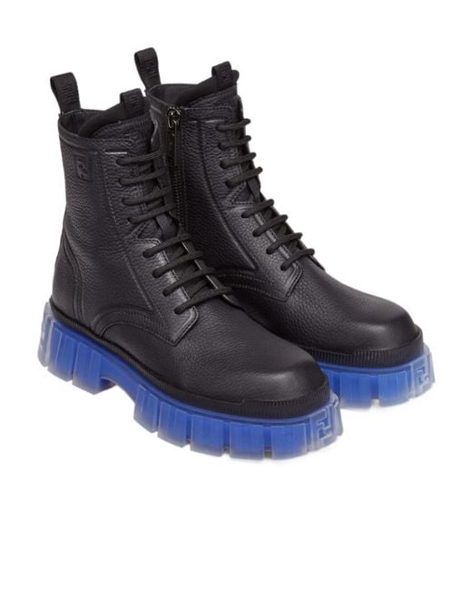 Fendi Blue Ff-Motif Ridged Boots for men