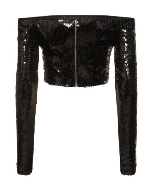 David Koma Black Strapless Sequined Blouse