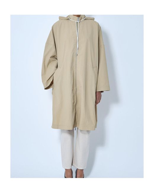 Totême Natural Totême Zip-Up Hooded Drawstring Coat