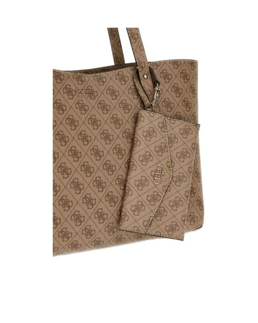 Guess Brown Monogram-Pattern Tote Bag