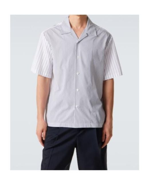 Jil Sander Blue Striped Cotton Bowling Shirt for men