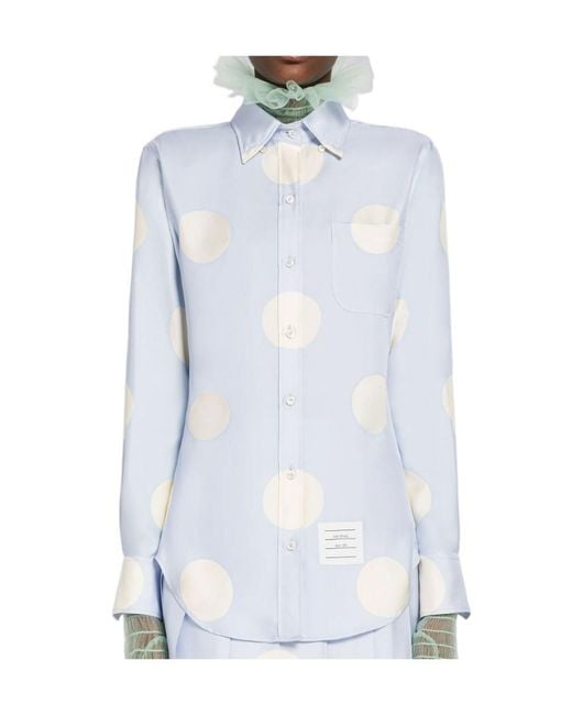 Thom Browne Blue Polka-Dot Long-Sleeved Buttoned Shirt