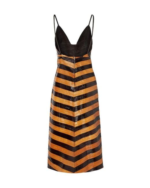 Fendi Orange Two-Tone Chevron Hagfish Leather Dress