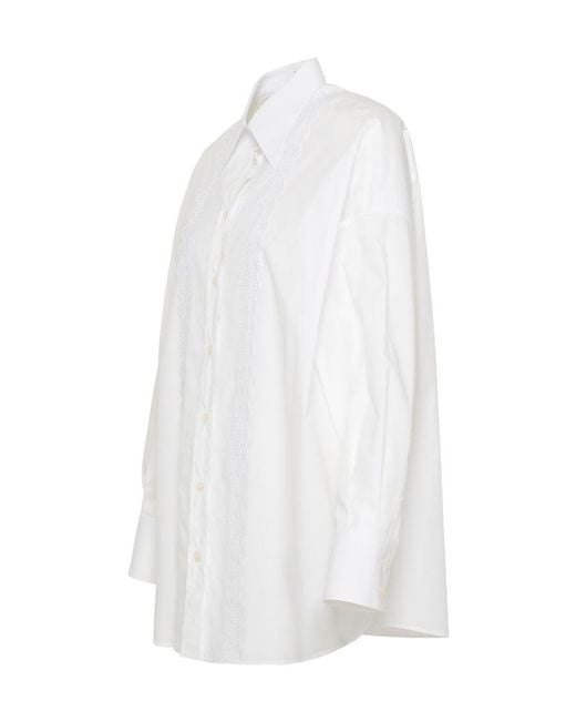 Dolce & Gabbana White Lace Trim Long-Sleeved Shirt
