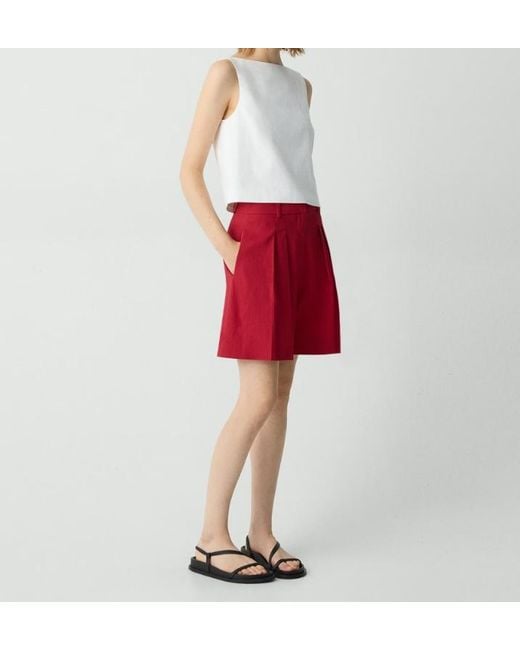 Theory Red Pleated Front Shorts