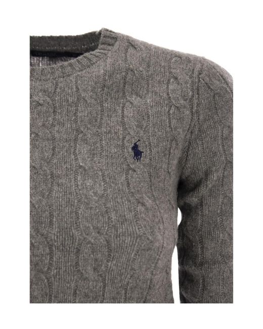 Polo Ralph Lauren Gray Pony Embroidered Cable-Knit Jumper