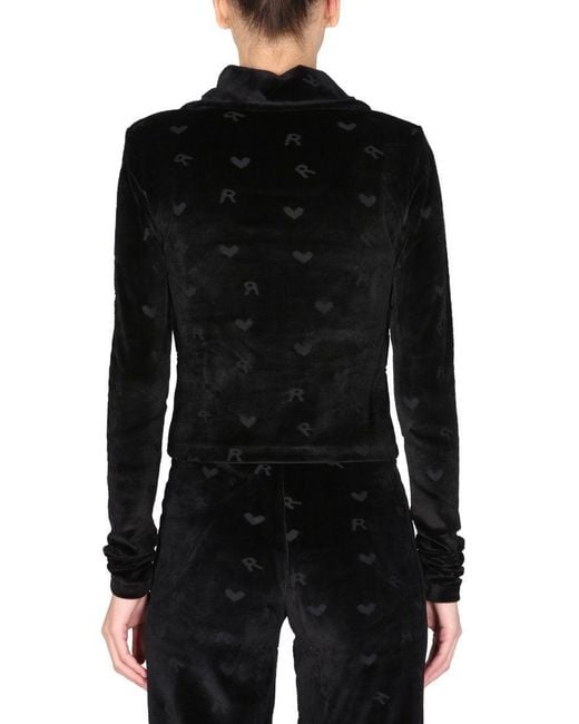 ROTATE BIRGER CHRISTENSEN Black Monogrammed-Velvet Funnel-Neck Top