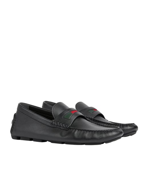 Gucci Black Web Detailed Slip-On Drivers for men