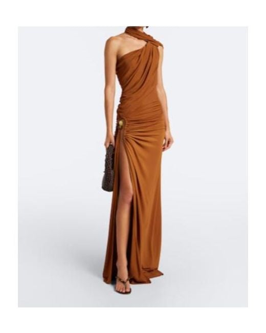 Christopher Esber Brown Helix Crystal Draped Gown