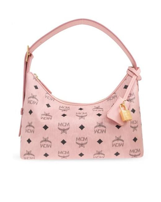 MCM Pink Small Aren Visetos Zipped Crossbody Bag