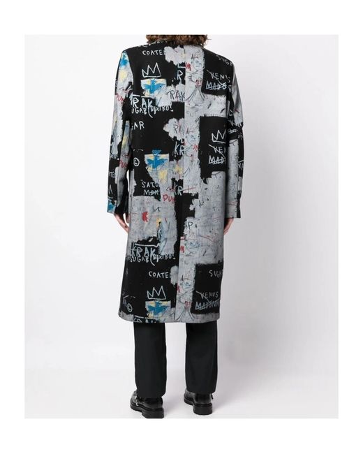 M I S B H V Gray Graphic-Print Double-Breasted Coat for men