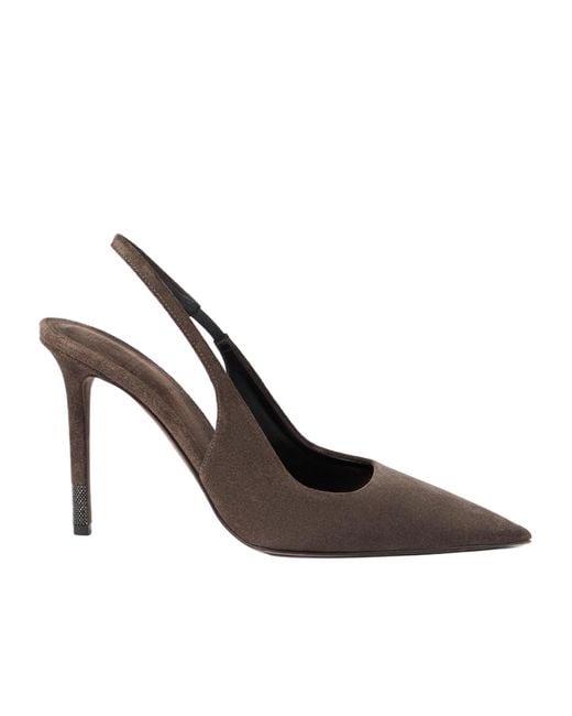 Brunello Cucinelli Brown Suede Monili-Detail Slingback Pumps