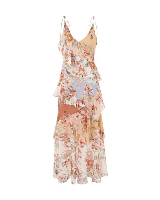 Zimmermann White Awaken Frilled Slip Spliced Print Dress