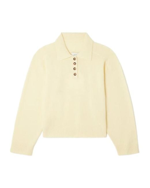 Loulou de Saison Natural Homere Embroidered Cashmere Polo Sweater