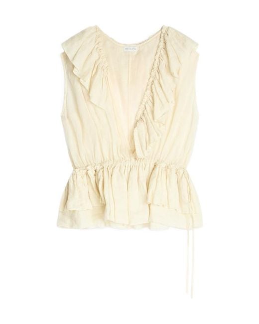 Dries Van Noten Natural Muslin Ruffled Top