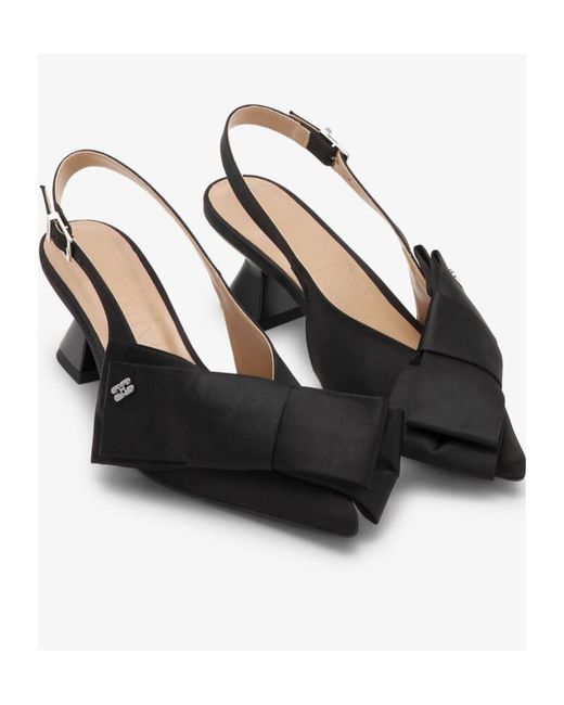 Ganni Black Bow Kitten Heel Pumps