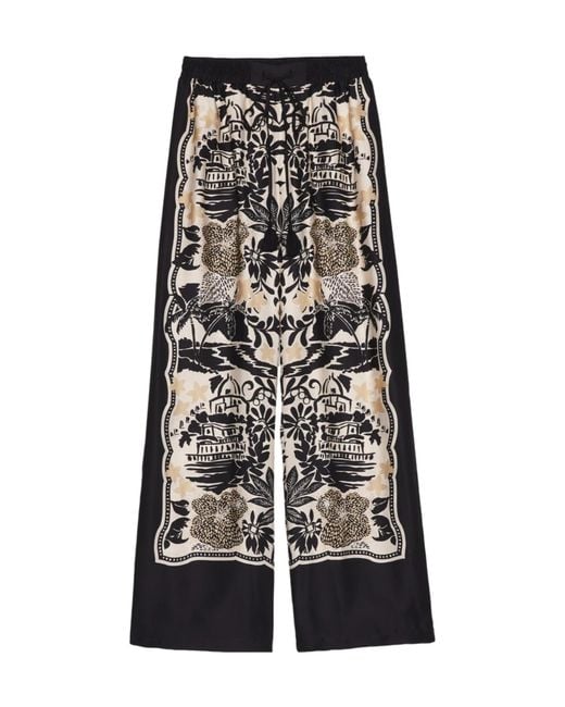 ERMANNO FIRENZE Black Graphic-Print Drawstring Palazzo Trousers