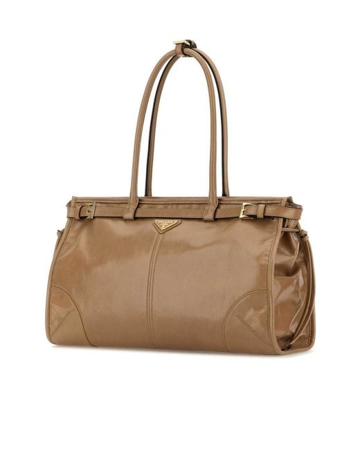 Prada Natural Triangle-Logo Drawstring Shoulder Bag