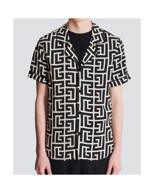 Balmain Black Monogrammed Printed Pyjama Shirt for men