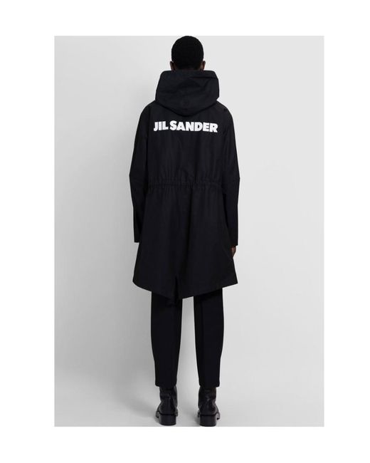 Jil Sander Black Logo Printed Drawstring Hooded Parka for men