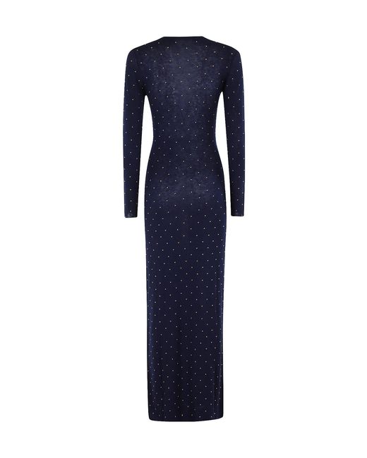 Rabanne Blue Beaded Long-Sleeve Gown