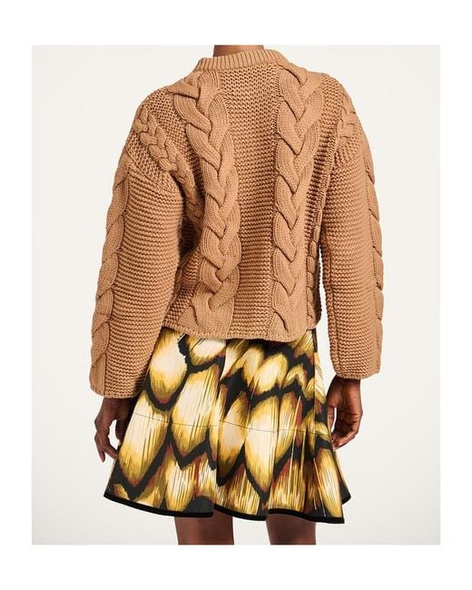 LaDoubleJ Brown Chunky Wool And Viscose And Cashmere Blend Cable Knit Cardigan With Jewel Buttons