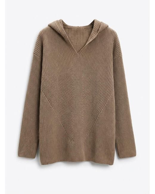 Max Mara Brown Hooded Ribbed Jumper